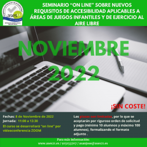 Seminario online, gratuito "Accesibilidad en Parques infantiles y Elementos de entrenamiento"