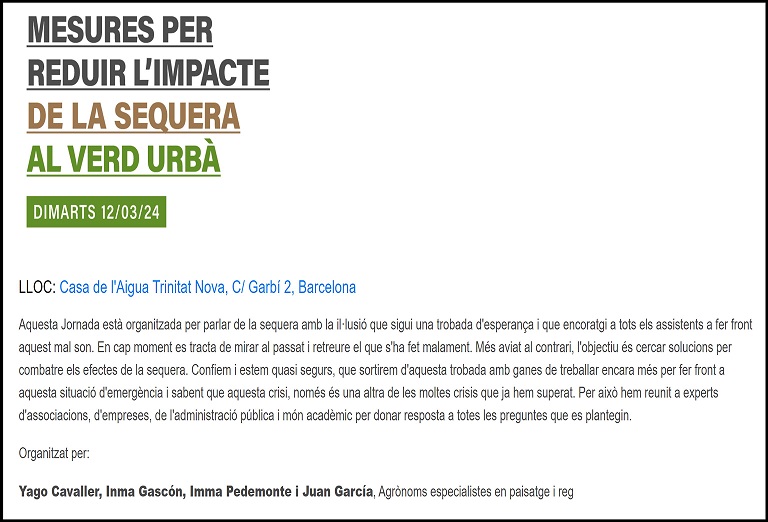 Jornada Técnica: Medidas para reducir el impacto de la sequía en el verde urbano